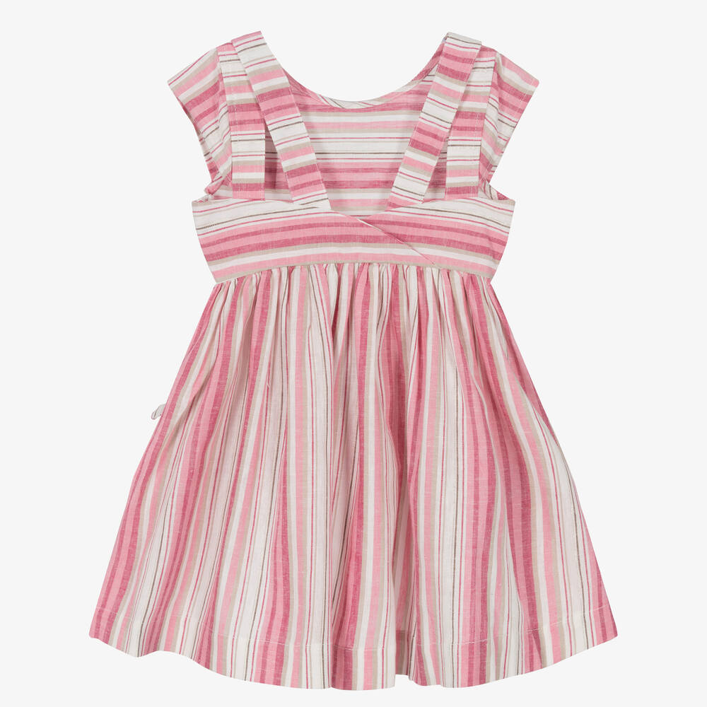 Mayoral-Розовое льняное платье в полоску | Childrensalon Outlet