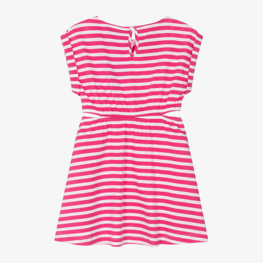 Mayoral-فستان قطن مقلم لون زهري وأبيض | Childrensalon Outlet