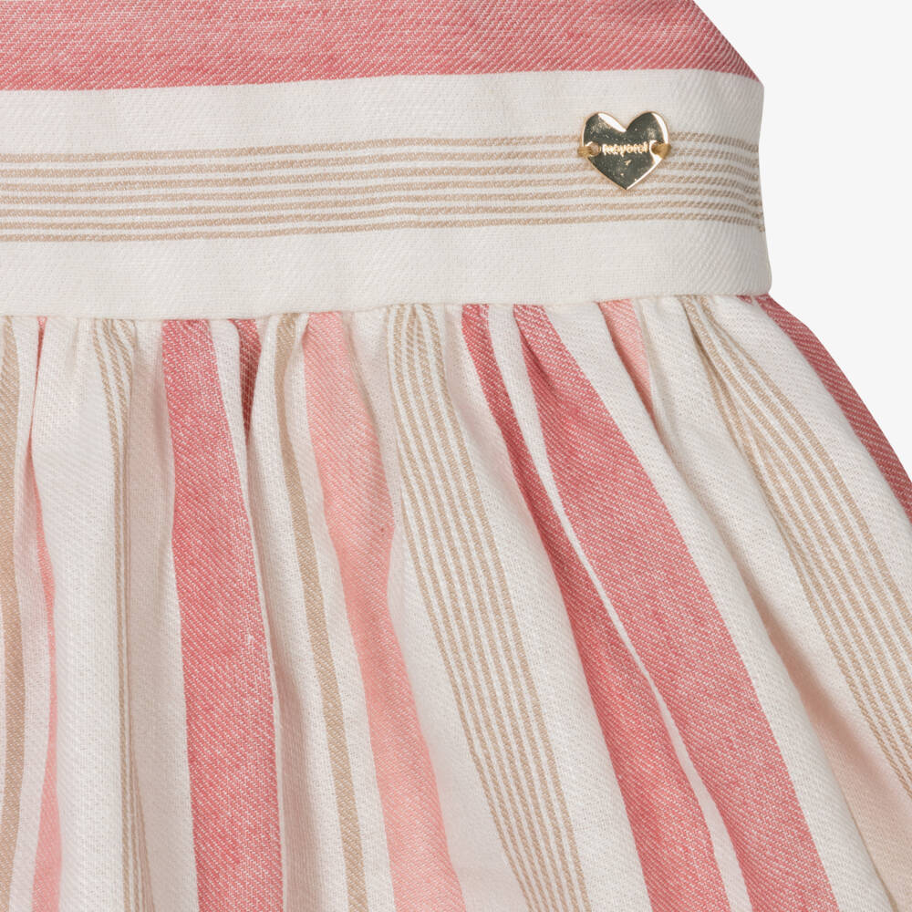Mayoral-Girls Pink Striped Cotton & Linen Dress | Childrensalon Outlet