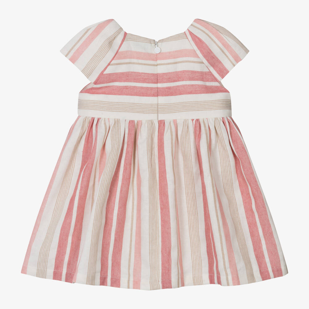 Mayoral-Girls Pink Striped Cotton & Linen Dress | Childrensalon Outlet