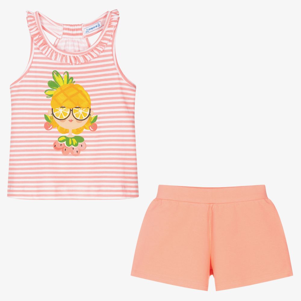 مايورال-طقم شورت قطن لون زهري للبنات | Childrensalon Outlet