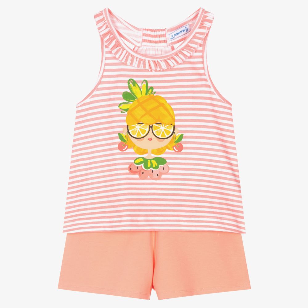 Mayoral-Girls Pink Striped Shorts Set | Childrensalon Outlet