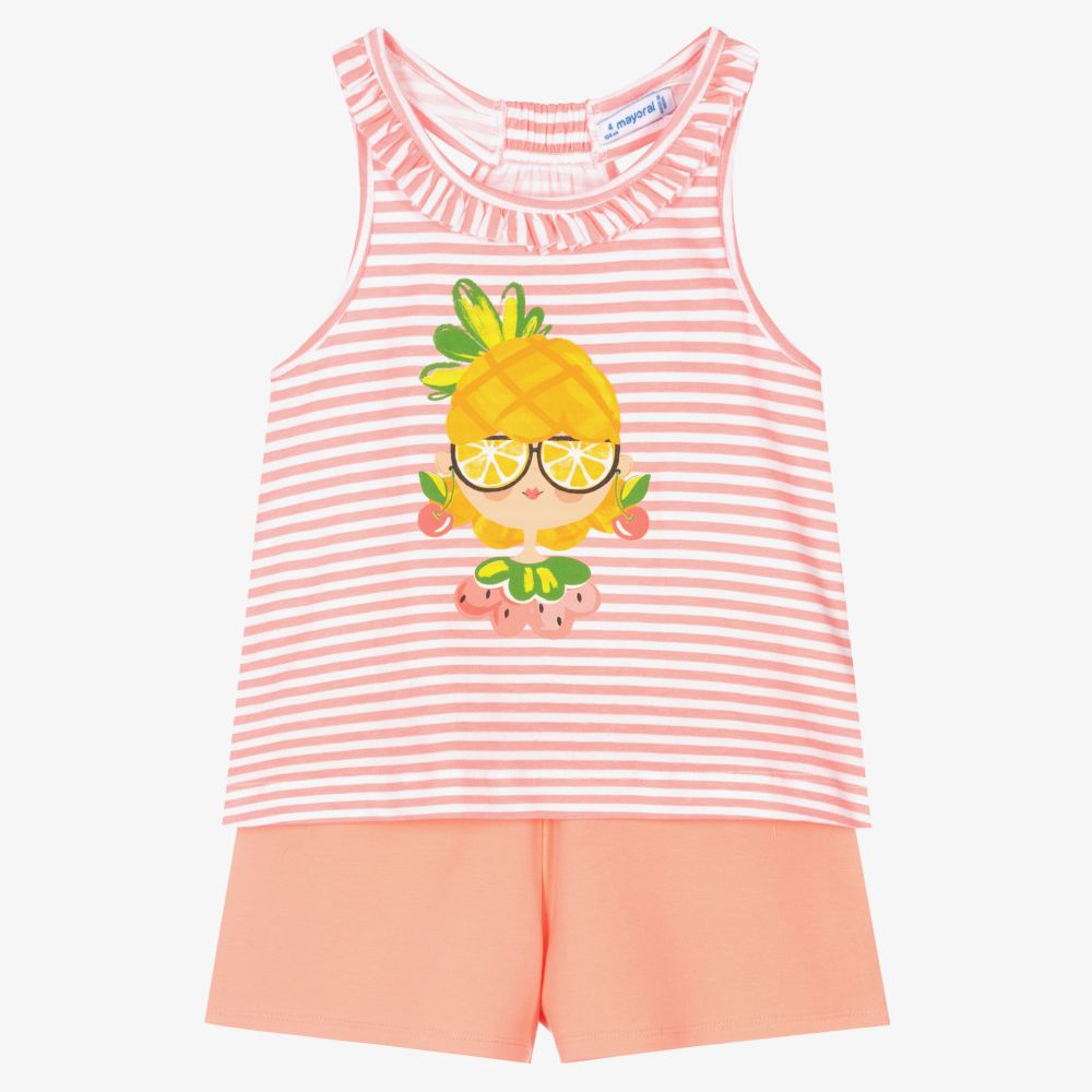 Mayoral - Rosa gestreiftes Shorts-Set (M) | Childrensalon