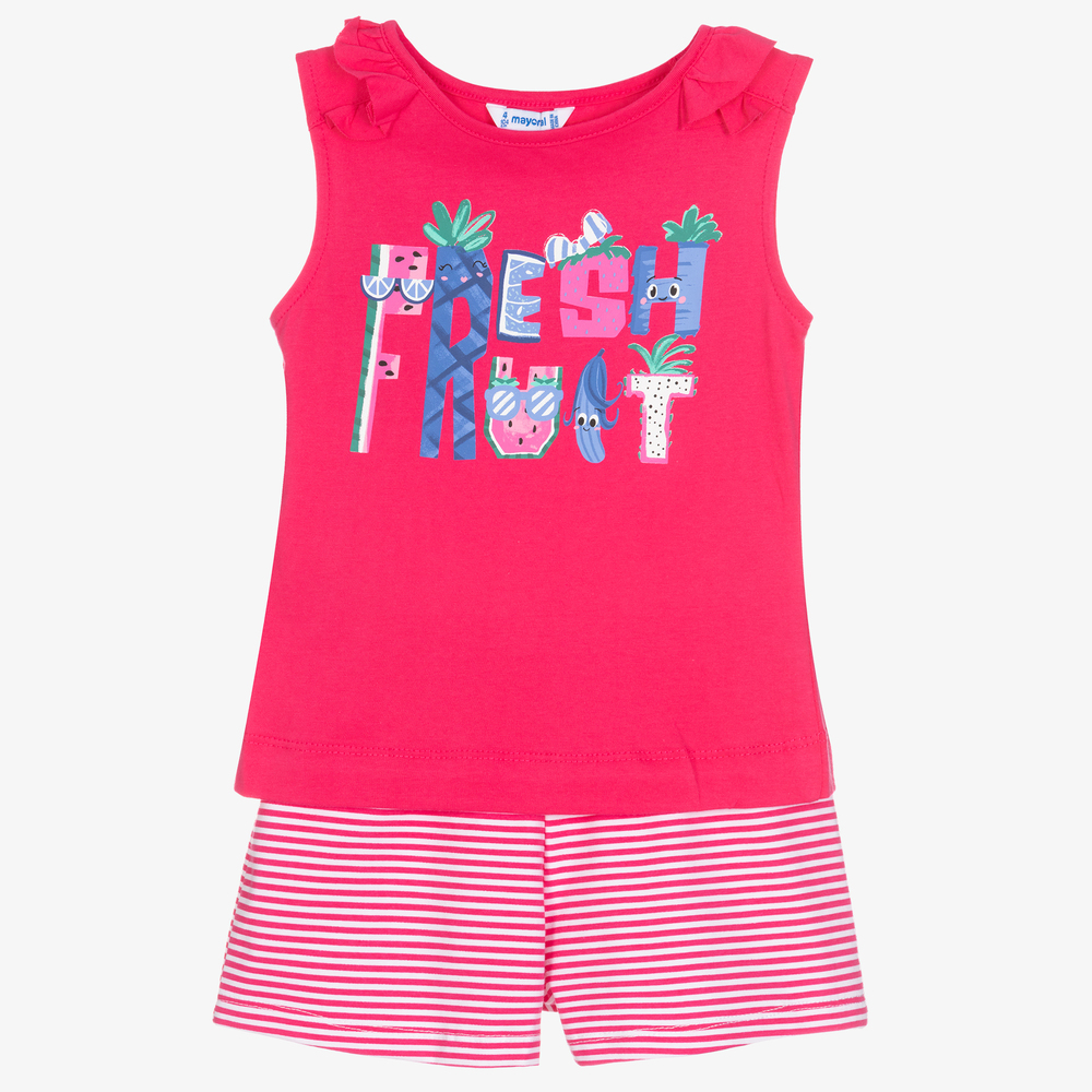 Mayoral - Pinkes, gestreiftes Shorts-Set (M) | Childrensalon