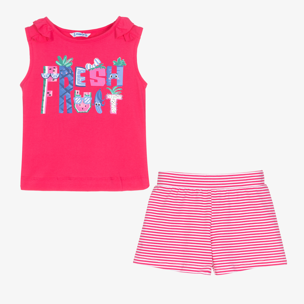 Mayoral-طقم شورت قطن لون زهري فيوشيا للبنات | Childrensalon Outlet