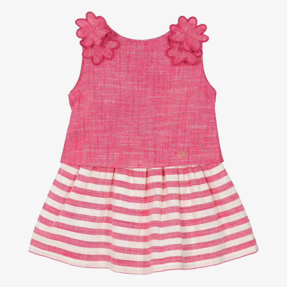Mayoral-Girls Pink Striped Skirt Set  | Childrensalon Outlet