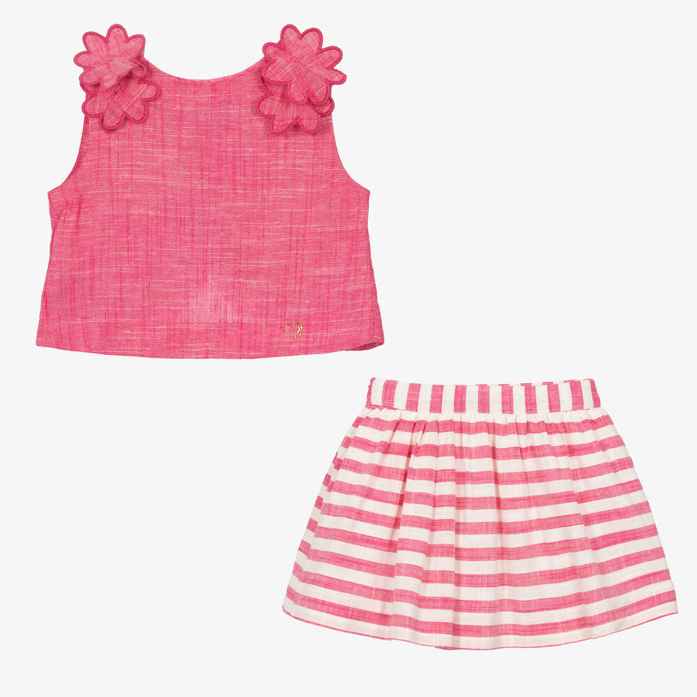 Mayoral-Girls Pink Striped Skirt Set  | Childrensalon Outlet