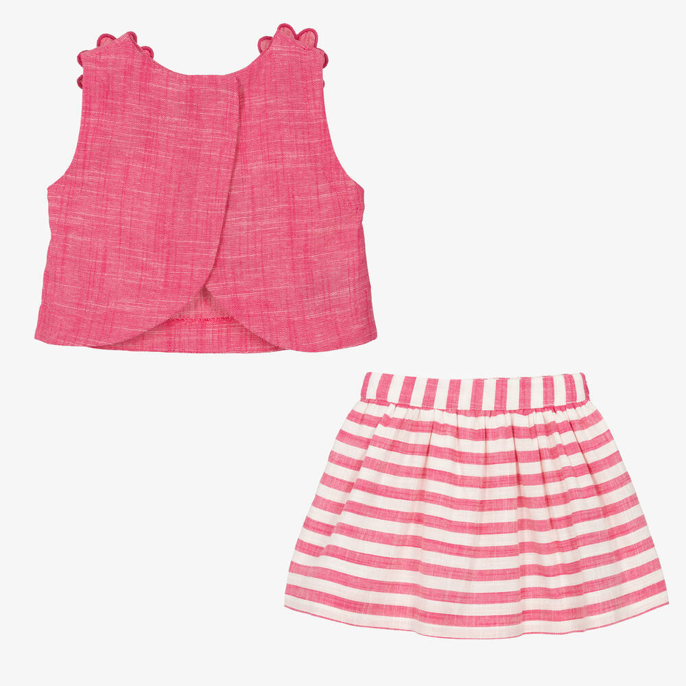 Mayoral-Girls Pink Striped Skirt Set  | Childrensalon Outlet