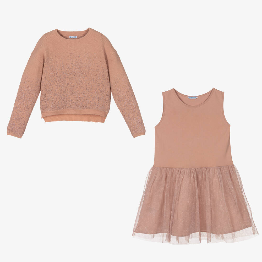 Mayoral-Girls Pink Sweater & Dress Set | Childrensalon Outlet