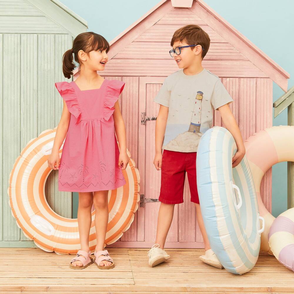 Mayoral-Girls Pink Tropical Palm Dress | Childrensalon Outlet