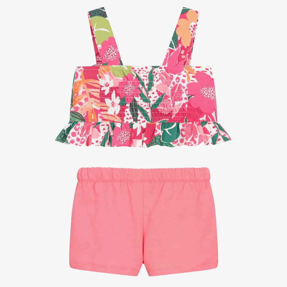 Mayoral - Girls Pink Tropical Print Shorts Set