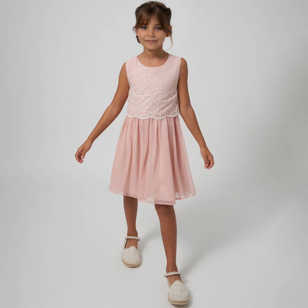 Mayoral-Girls Pink Tulle & Chiffon Dress | Childrensalon Outlet