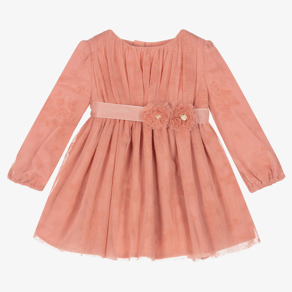 Mayoral-Розовое платье из тюля с цветочным узором для девочек | Childrensalon Outlet