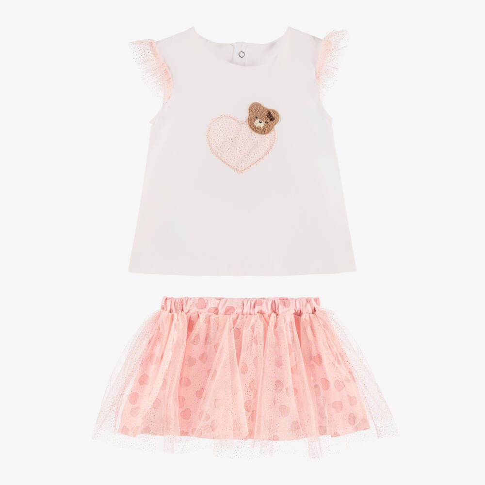 Mayoral Newborn-Girls Pink Tulle & White Cotton Ensemble | Childrensalon Outlet