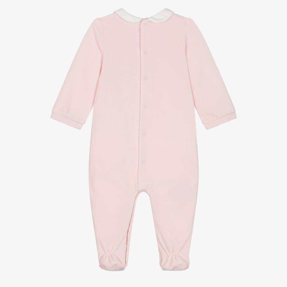 Mayoral-Girls Pink Velour Babygrow with Embroidered Flowers | Childrensalon Outlet