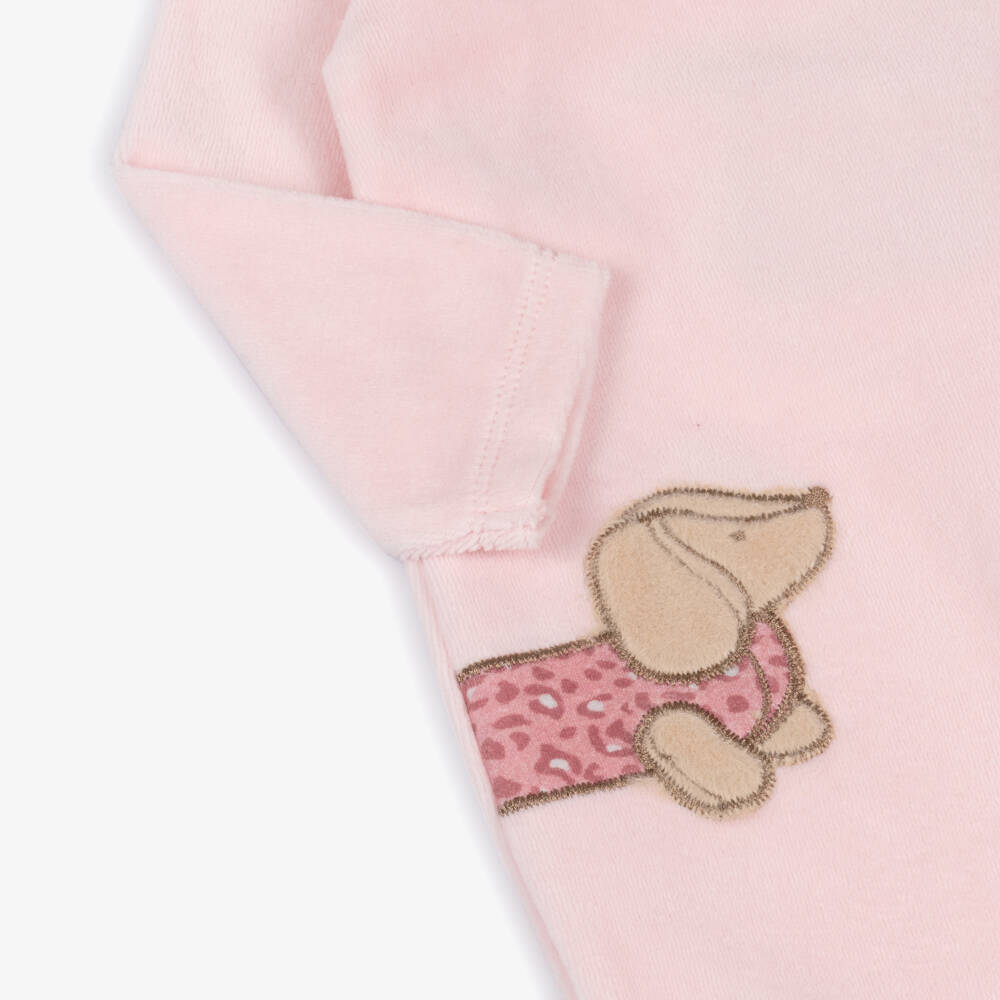 Mayoral Newborn-Girls Pink Velour Babygrows with Puppy Appliqués (2 Pack) | Childrensalon Outlet