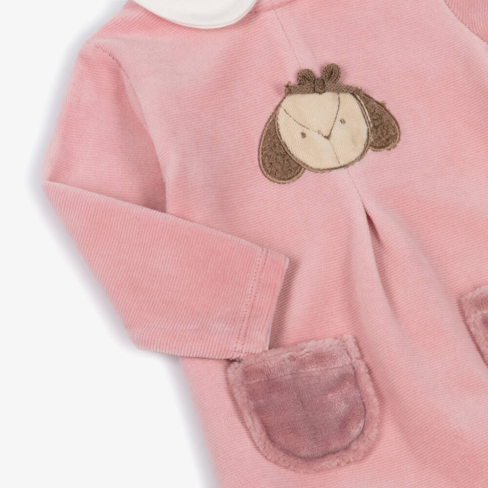 Mayoral Newborn-Girls Pink Velour Babygrows with Puppy Appliqués (2 Pack) | Childrensalon Outlet