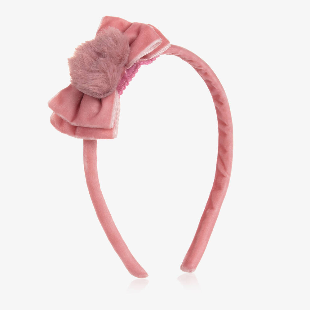 Mayoral - Girls Pink Velvet Bow Hairband | Childrensalon