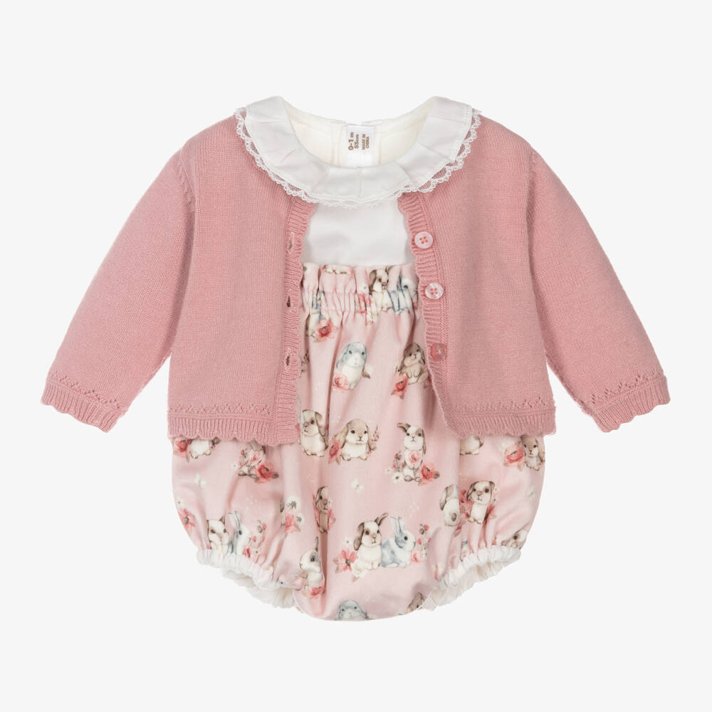 Mayoral Newborn-Girls Pink Velvet Bunny Outfit | Childrensalon Outlet