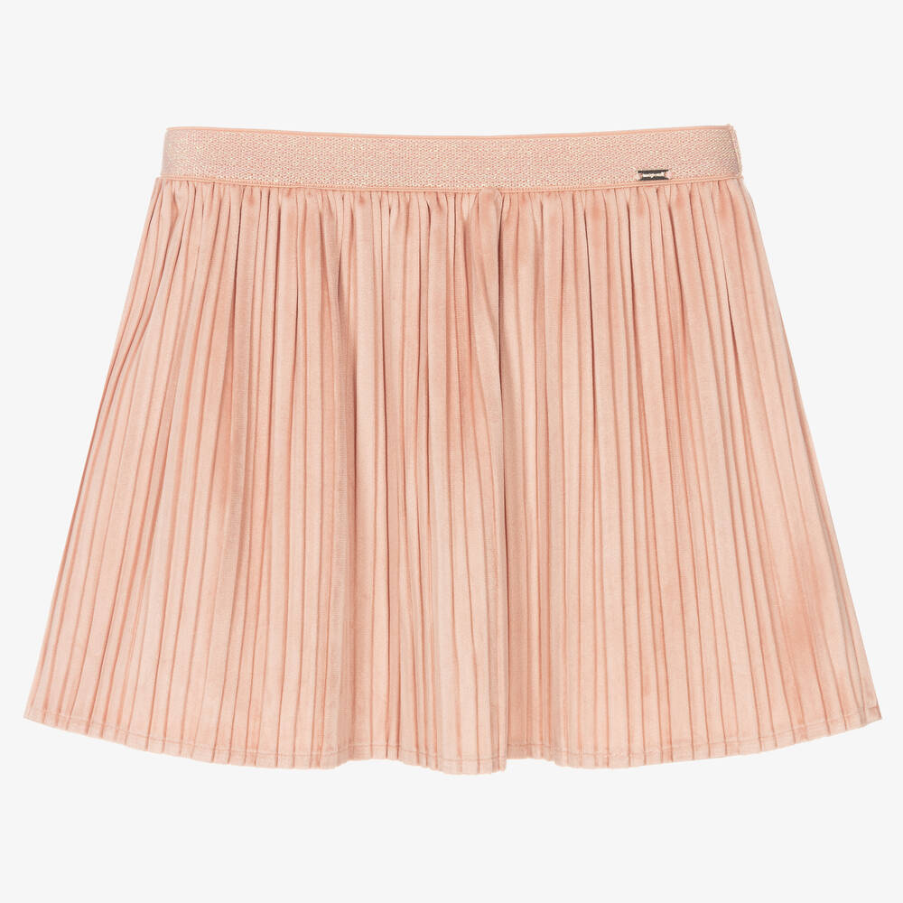 Mayoral - Girls Pink Velvet Pleated Skirt | Childrensalon