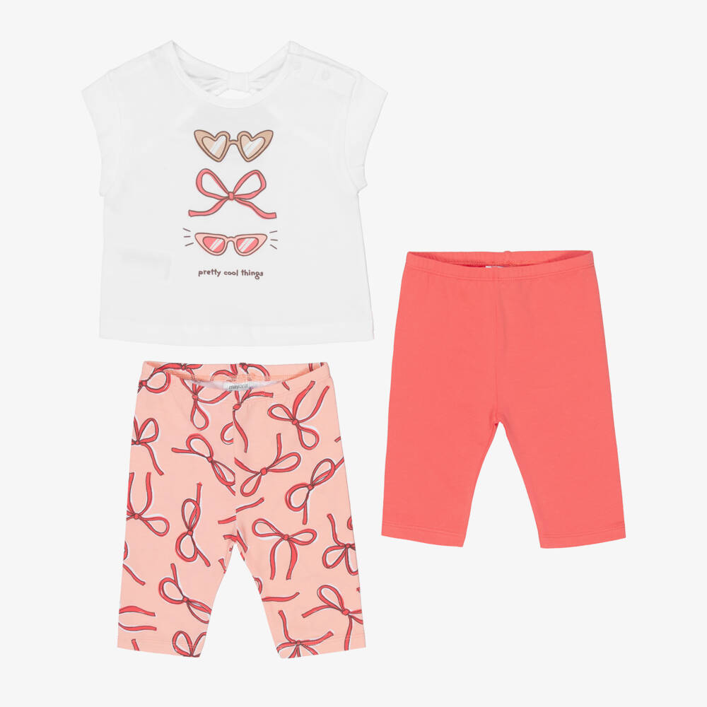 Mayoral-Girls Pink & White Bow Leggings Set | Childrensalon Outlet