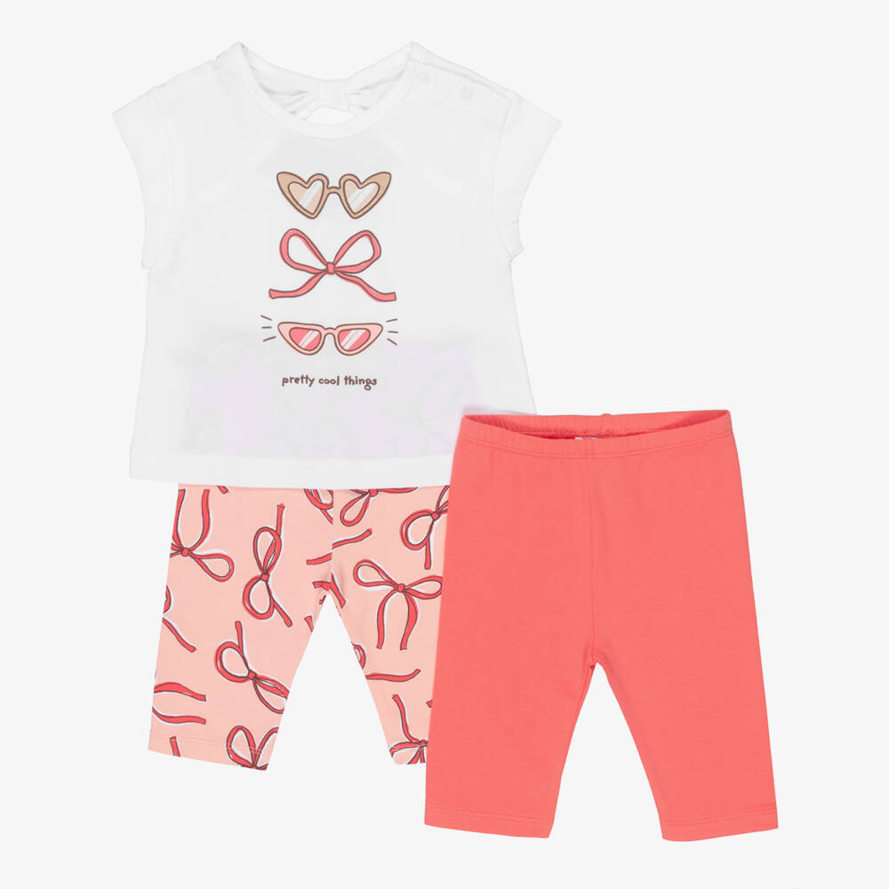 Mayoral-Girls Pink & White Bow Leggings Set | Childrensalon Outlet
