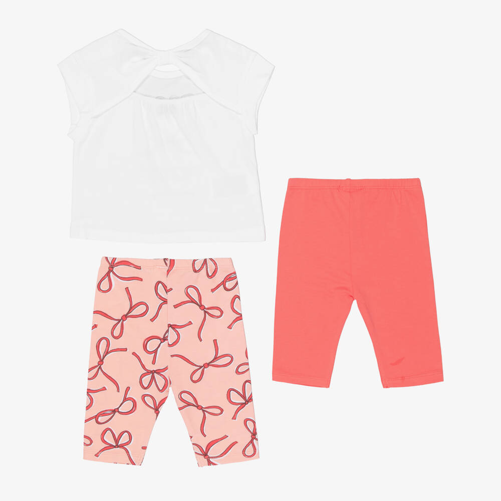 Mayoral-Girls Pink & White Bow Leggings Set | Childrensalon Outlet