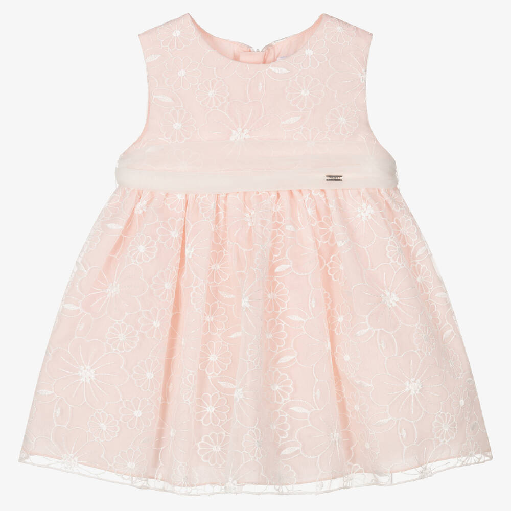 Mayoral - Girls Pink & White Organza Dress | Childrensalon