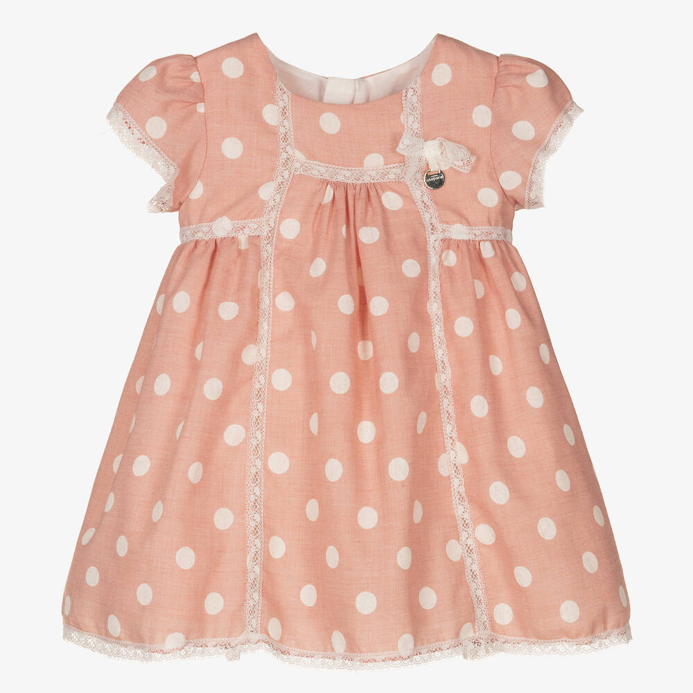 Mayoral - Girls Pink & White Polka Dot Dress | Childrensalon