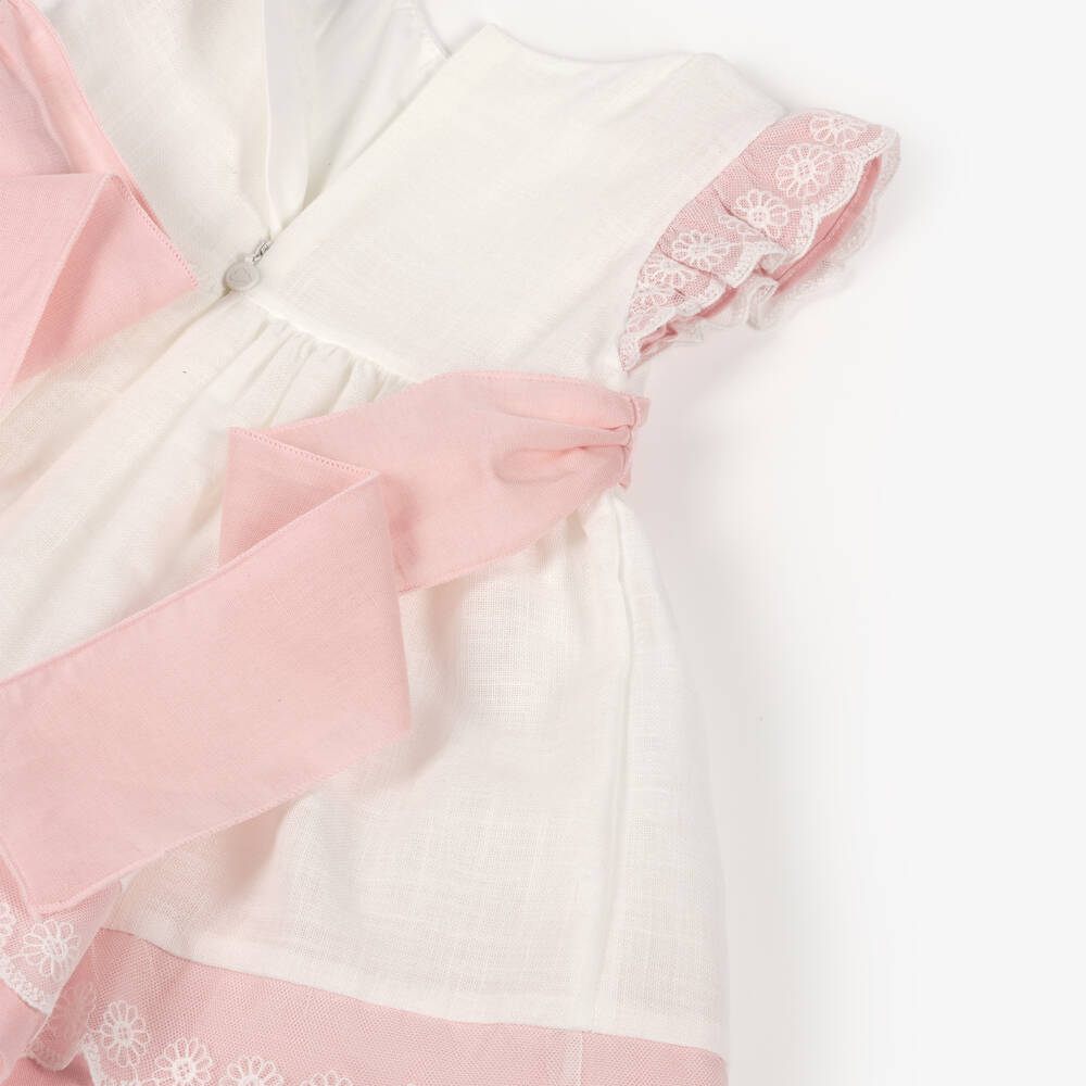 Mayoral-Платье с поясом розово-белое для девочек | Childrensalon Outlet