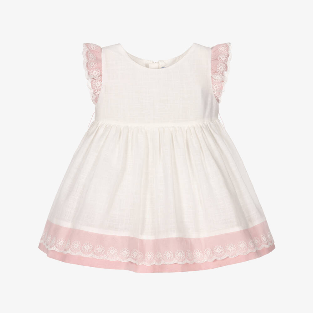 Mayoral-Платье с поясом розово-белое для девочек | Childrensalon Outlet