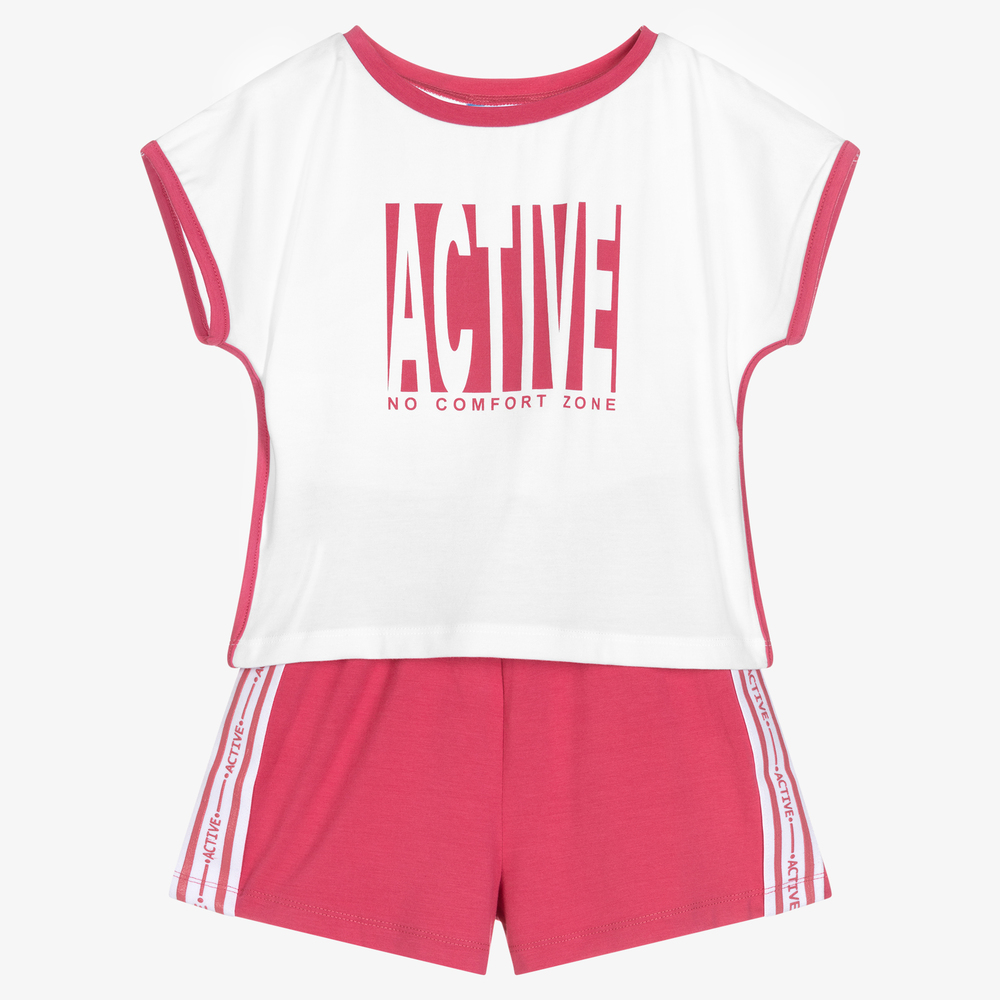 Mayoral - Girls Pink & White Shorts Set | Childrensalon