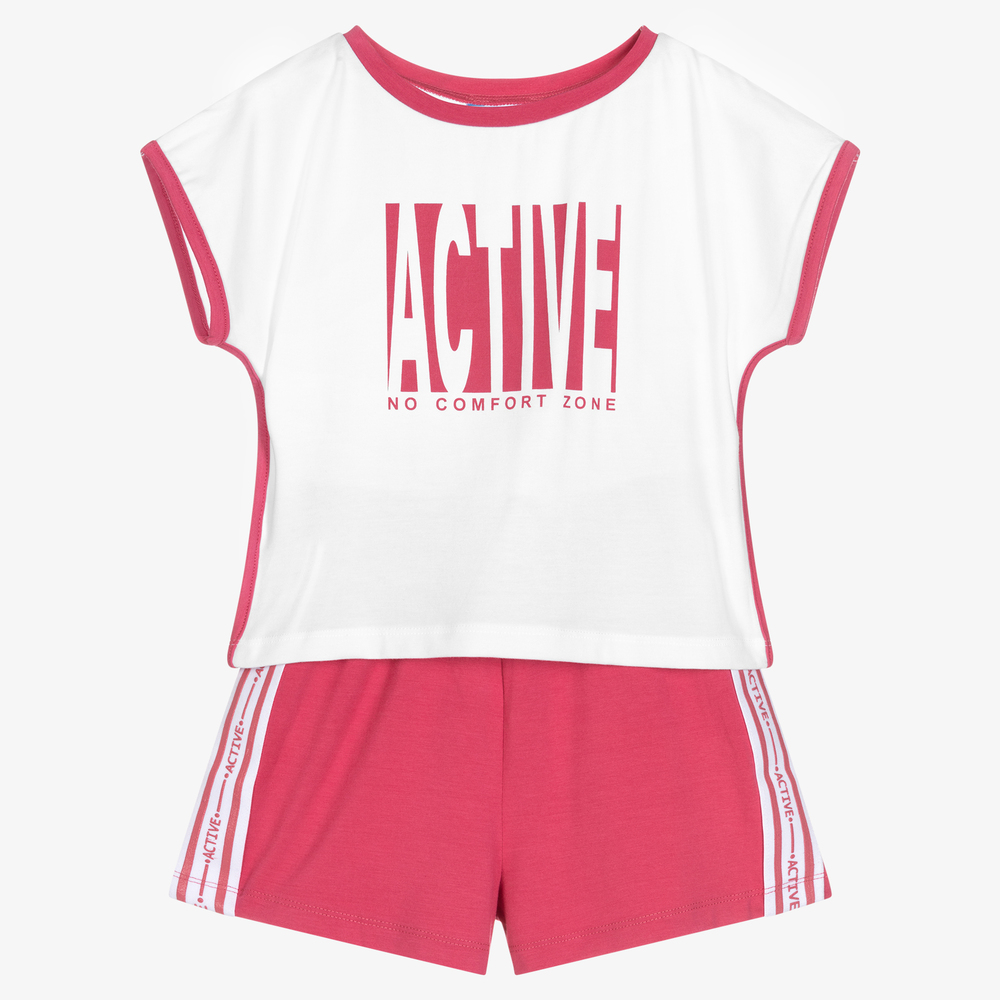 Mayoral-Girls Pink & White Shorts Set | Childrensalon Outlet