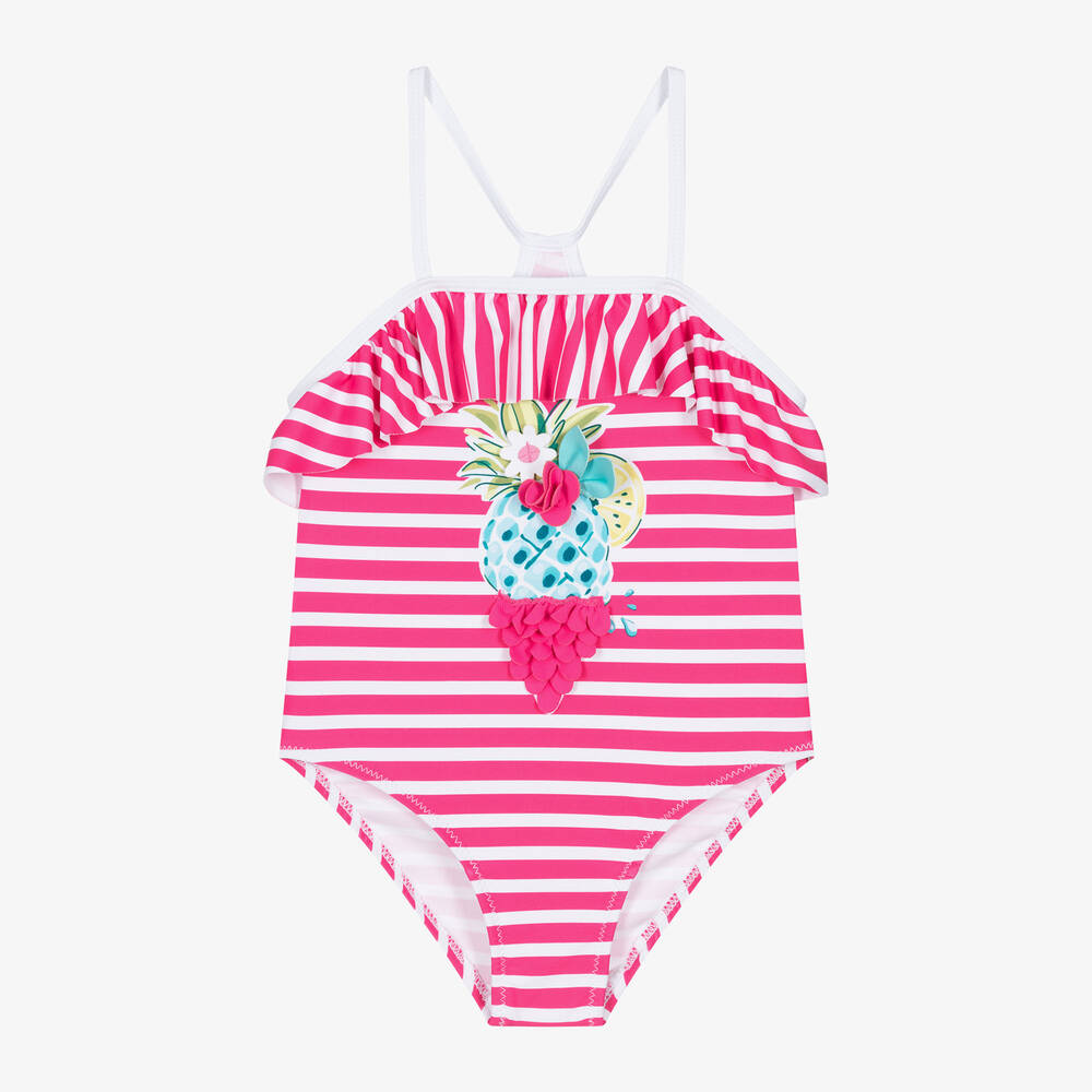 Mayoral-Girls Pink & White Stripe Swimsuit | Childrensalon Outlet