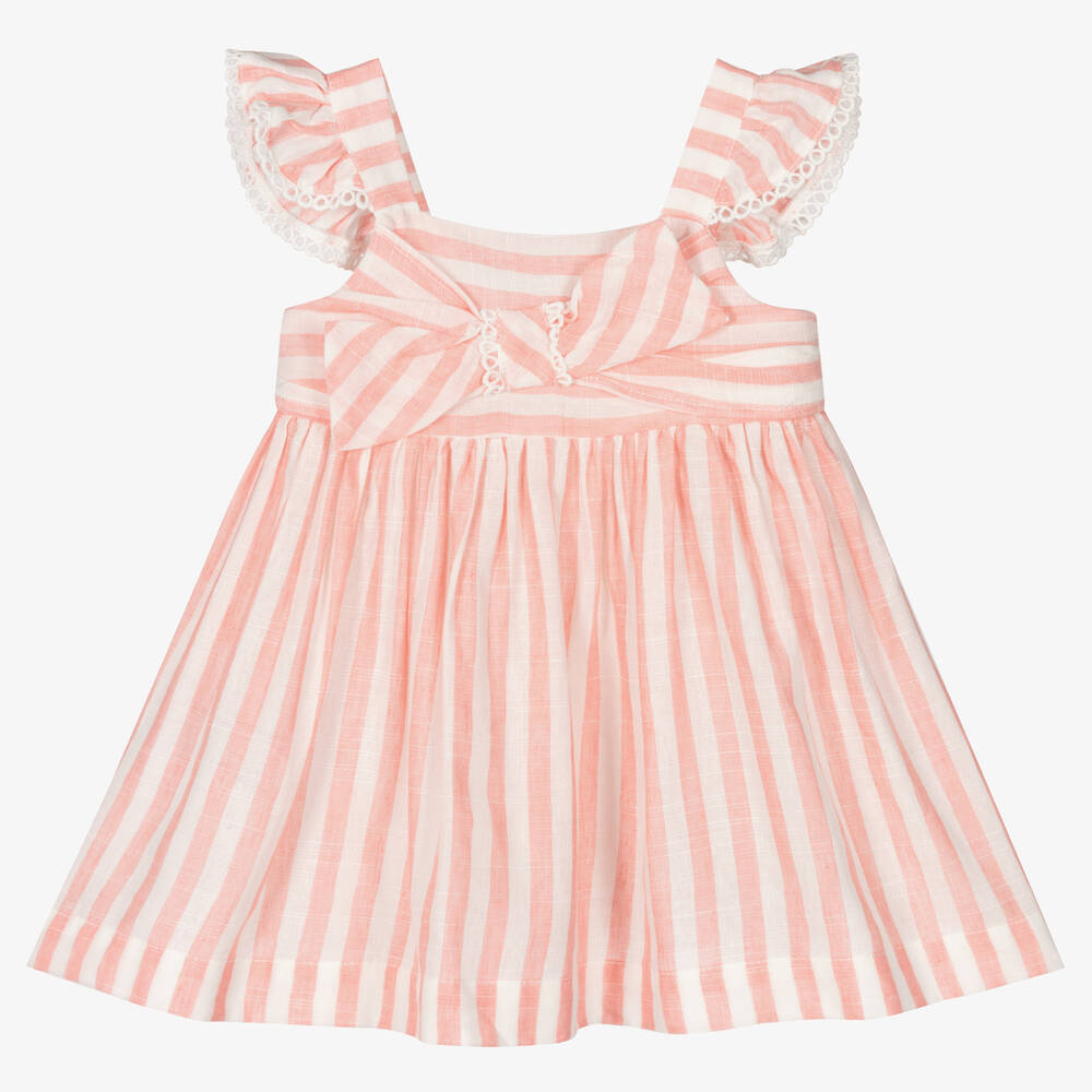 Mayoral - Robe rayée rose et blanche fille  | Childrensalon