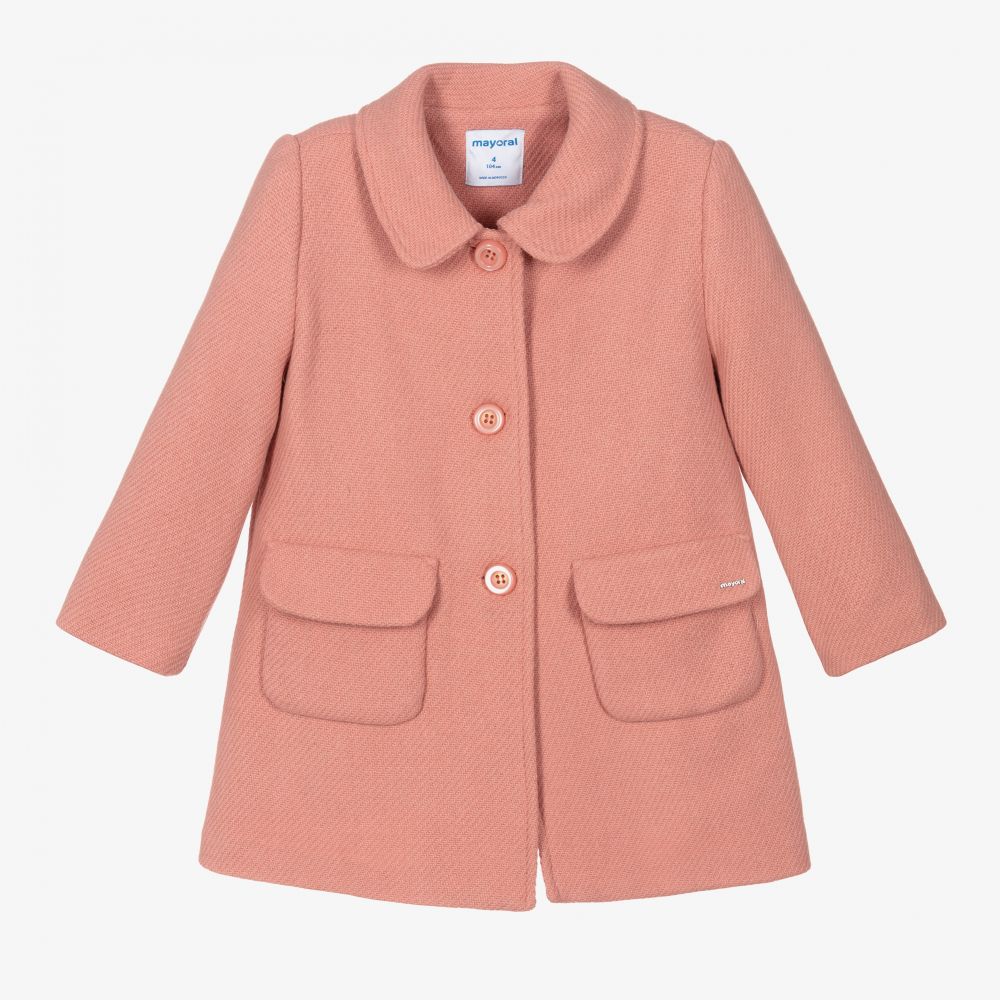 Mayoral Girls Pink Wool Coat Childrensalon Outlet