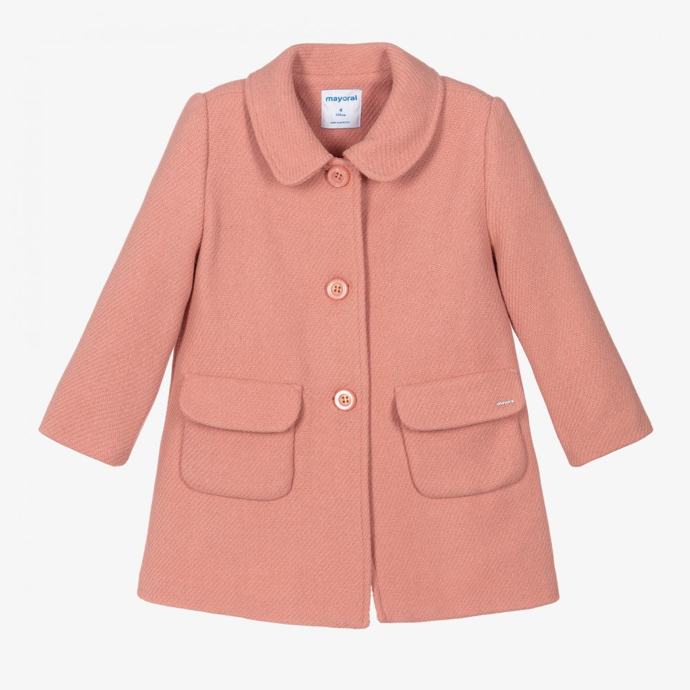 Mayoral - Manteau rose en laine Fille | Childrensalon