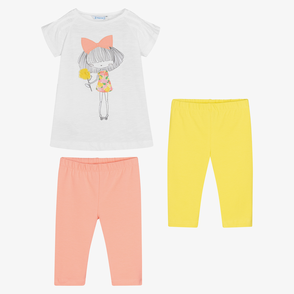 Mayoral - Girls Pink & Yellow Leggings Set | Childrensalon