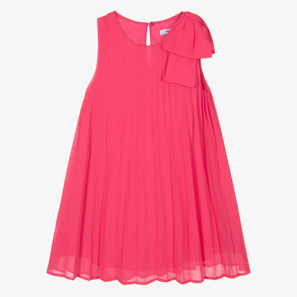 Mayoral-Girls Pleated Chiffon Pink Dress | Childrensalon Outlet
