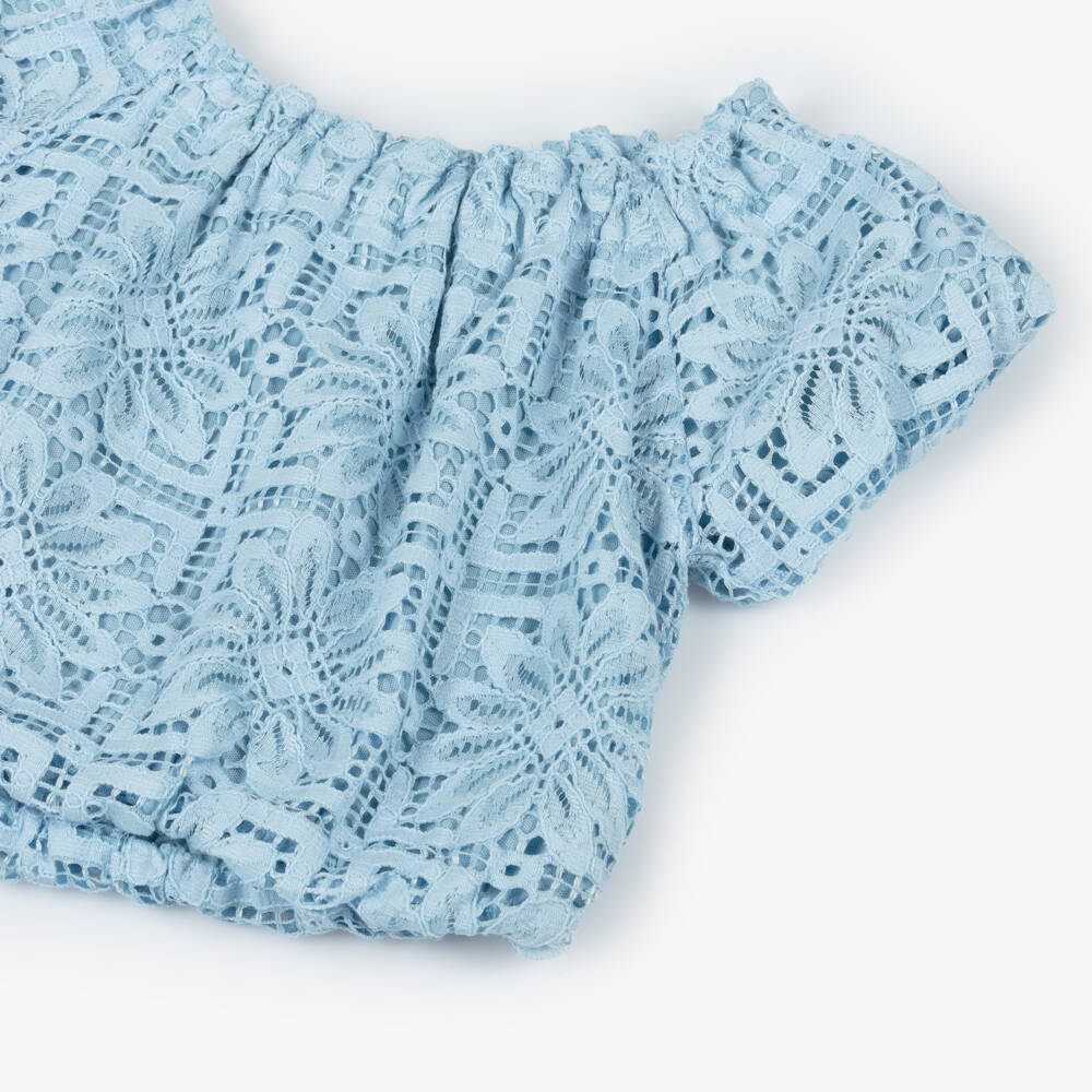 Mayoral-Girls Puff-Sleeve Floral Lace Blouse | Childrensalon Outlet