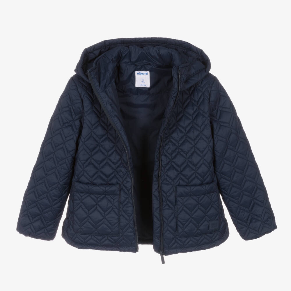 Mayoral-Girls Quilted Navy Hooded Coat | Childrensalon Outlet
