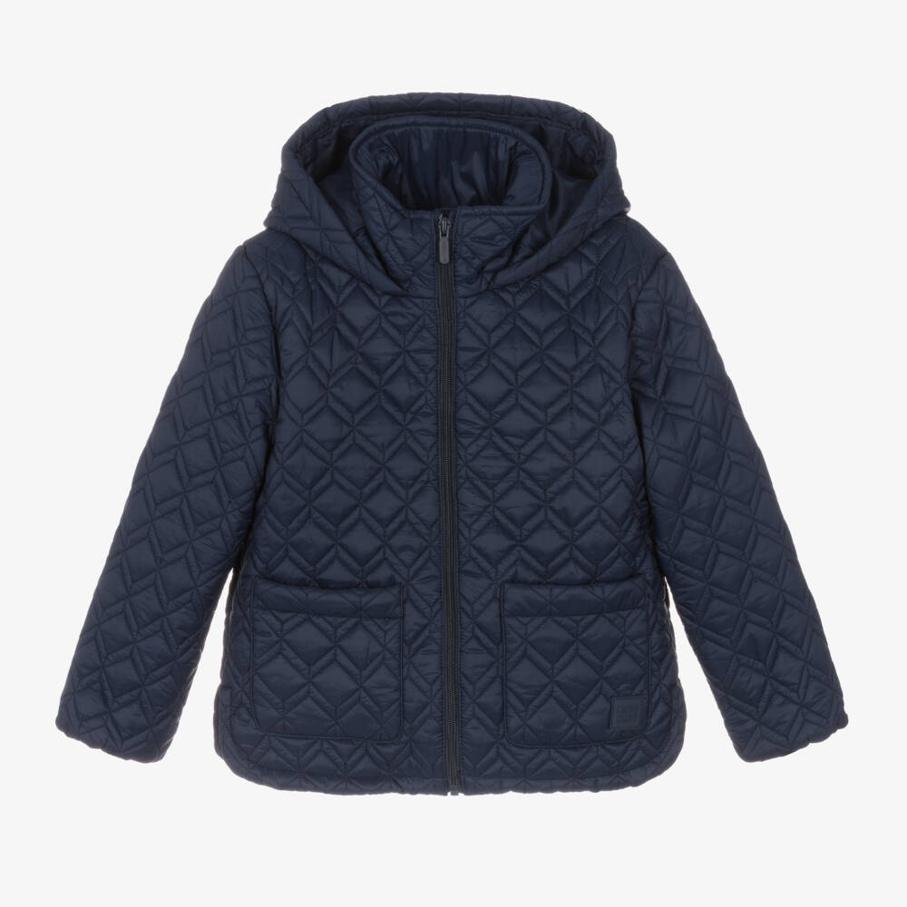 Mayoral-Girls Quilted Navy Hooded Coat | Childrensalon Outlet