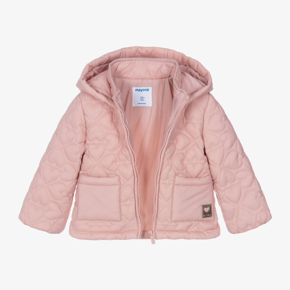 Mayoral-Girls Quilted Pink Heart Jacket | Childrensalon Outlet