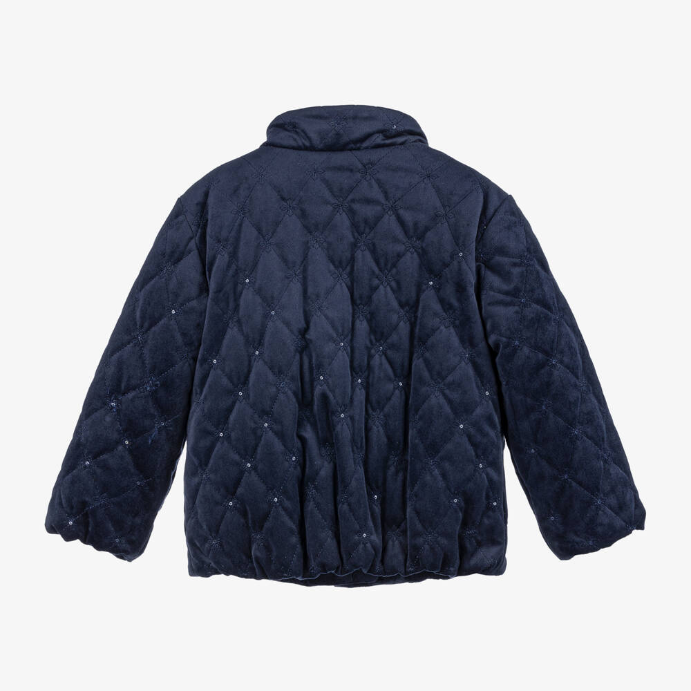 Mayoral-Стеганое бархатное синее пальто для девочек | Childrensalon Outlet