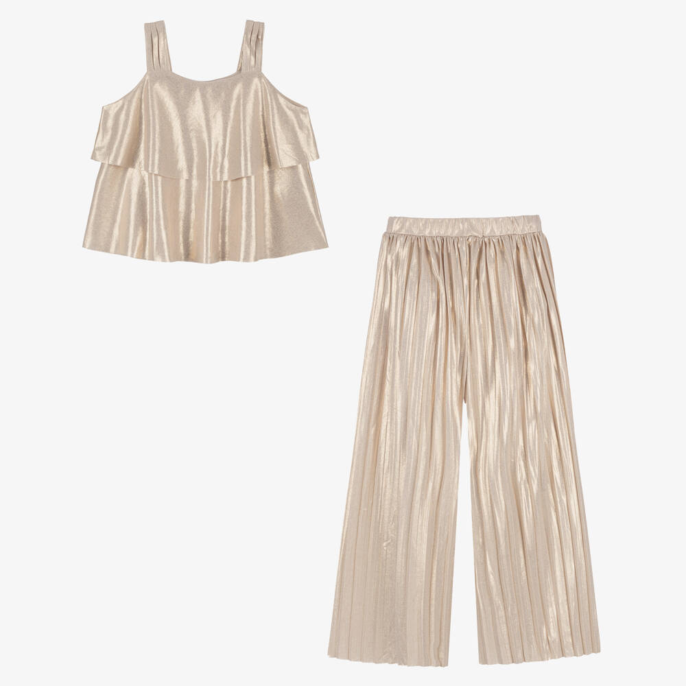 Mayoral-Girls Radiant Gold Pants Ensemble | Childrensalon Outlet