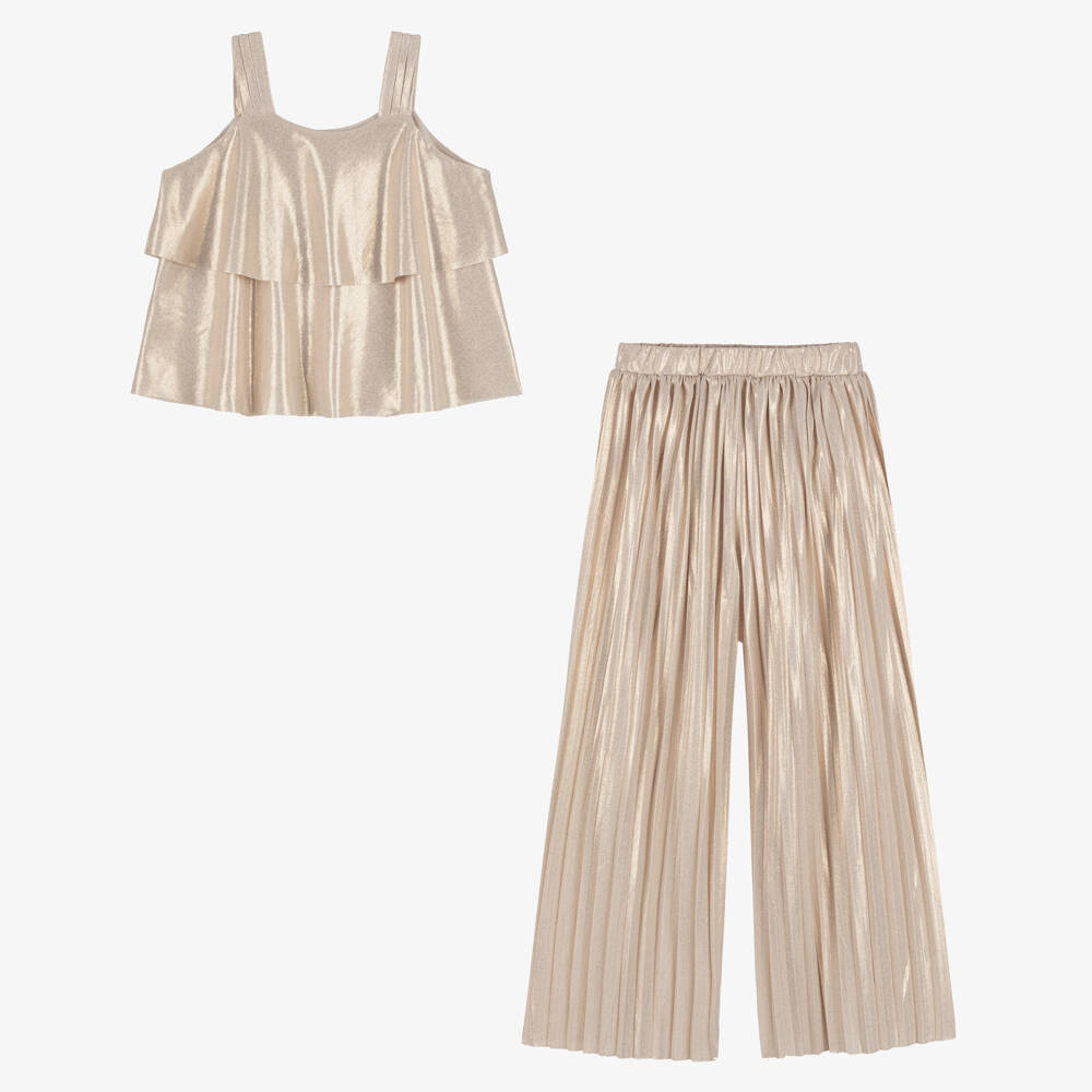 Mayoral-Girls Radiant Gold Pants Ensemble | Childrensalon Outlet