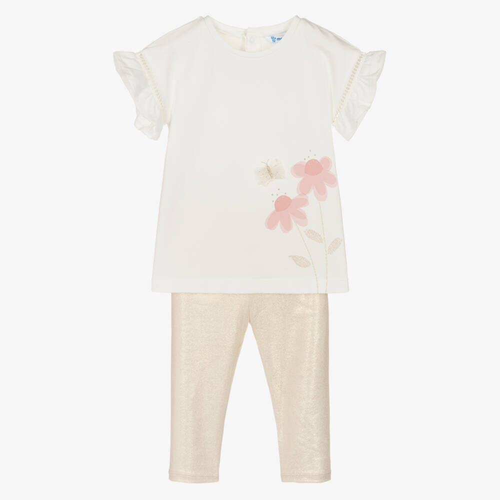 Mayoral-Girls Radiant Ivory & Gold Ensemble | Childrensalon Outlet