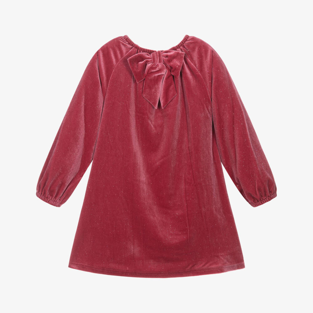 Mayoral-Girls Raspberry Pink Sparkly Velour Dress with Bow Detailing | Childrensalon Outlet
