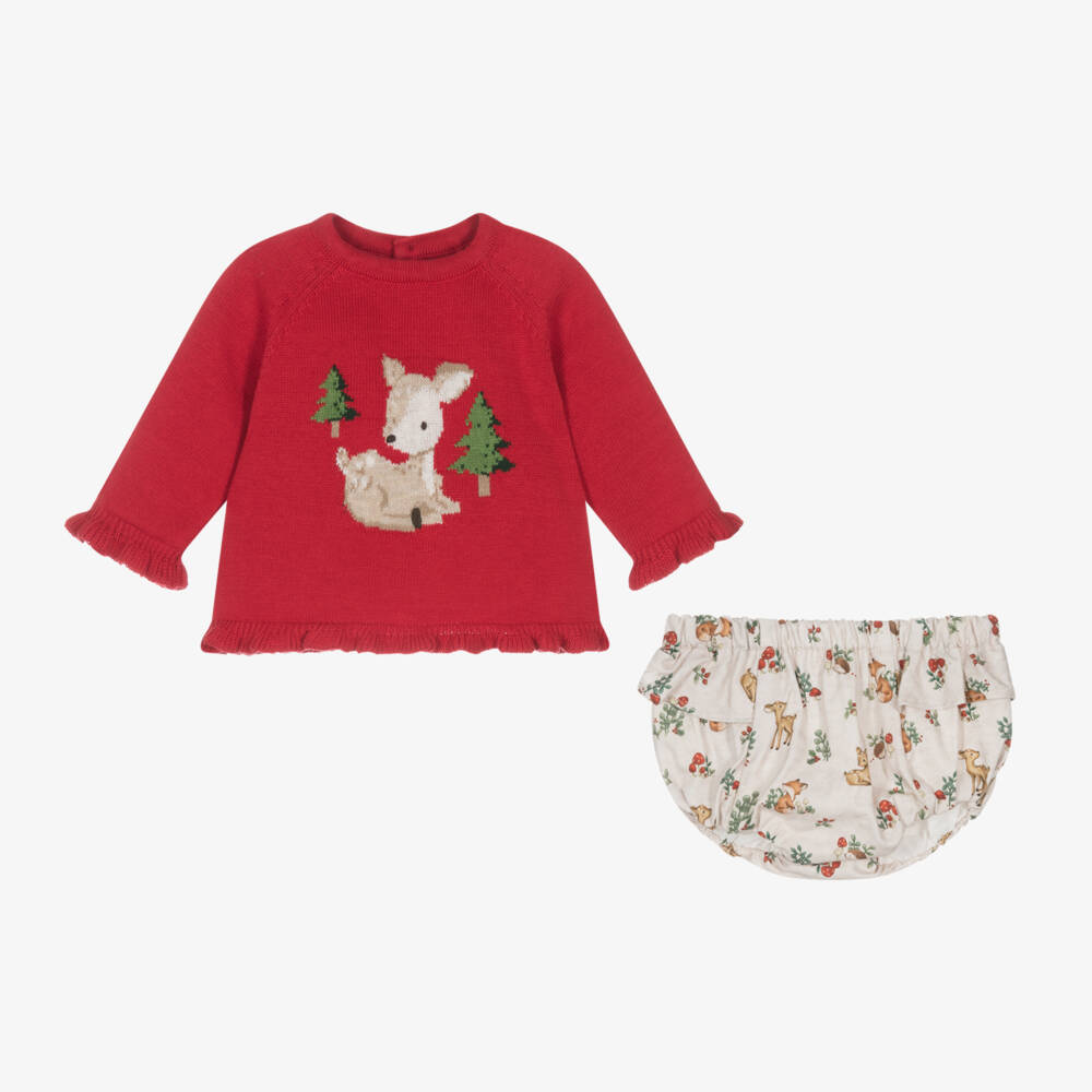 Mayoral Для новорожденных-Girls Red & Beige Cotton Outfit | Childrensalon Outlet