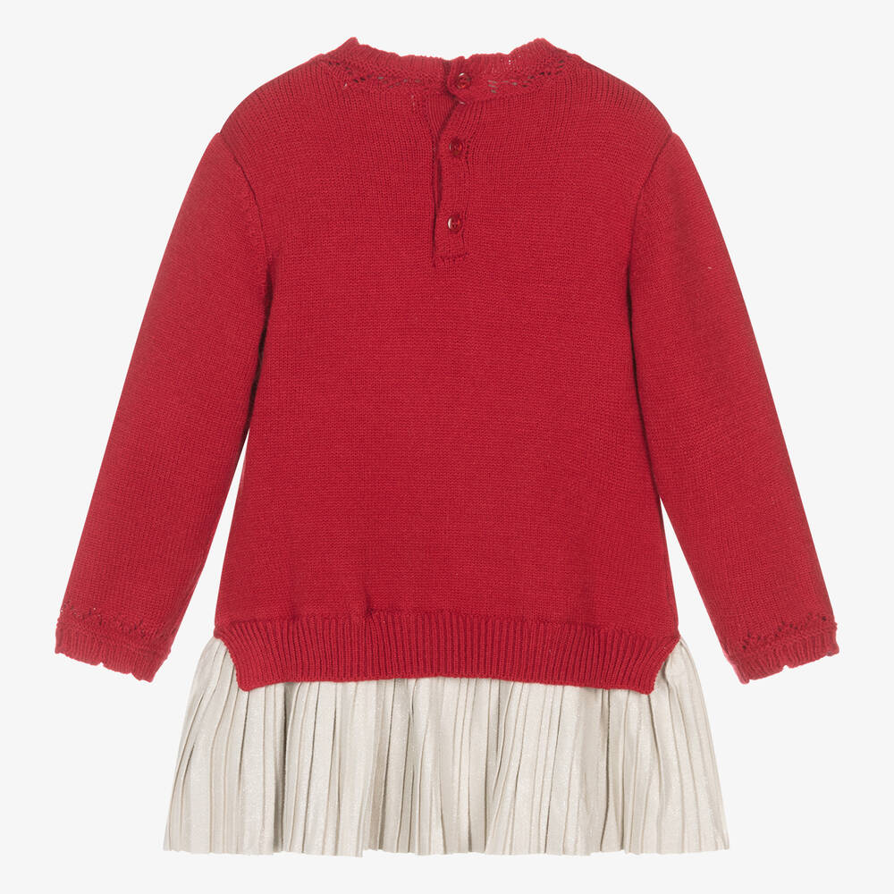 مايورال-فستان مزيج فسكوز بكسرات لون أحمر وبيج | Childrensalon Outlet